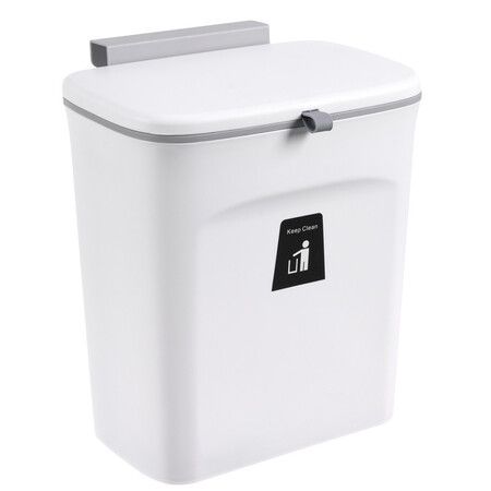 9 L Kitchen Compost Bin Hanging Small Trash Can with Lid for Bathroom/Bedroom/Camping-White