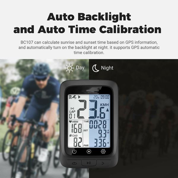 Bike Computer GPS Wireless ANT+ Cycling Computer GPS with Bluetooth with Speedometer with Auto Backlight IP67-Black