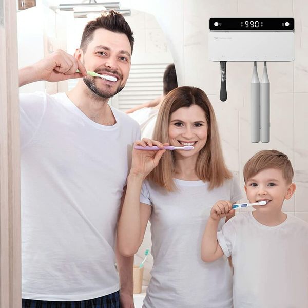 Wall Mounted UV Toothbrush Holder 5 SlotFan Drying Drill-Free Rechargeable Toothbrush Holder for Family Use-White