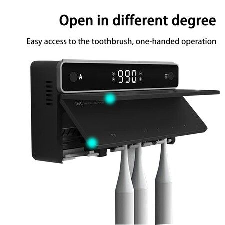 Wall Mounted UV Toothbrush Holder 5 SlotFan Drying Drill-Free Rechargeable Toothbrush Holder for Family Use-Black