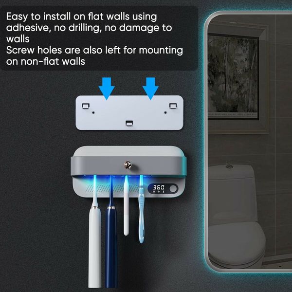 UV Toothbrush Sanitizer Dryer Cleaner Sterilizer Holder Heating Fan Drying Function UVC-LED Wall Mounted