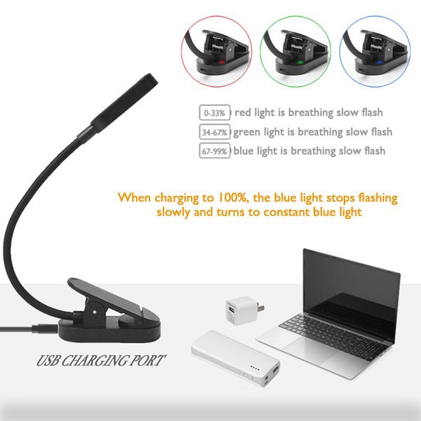 16 LED Rechargeable Book Light,Eye Caring 3 Color Temperatures,Stepless Dimming Brightness,80 Hrs Runtime Small Lightweight Clip On Book Reading Light