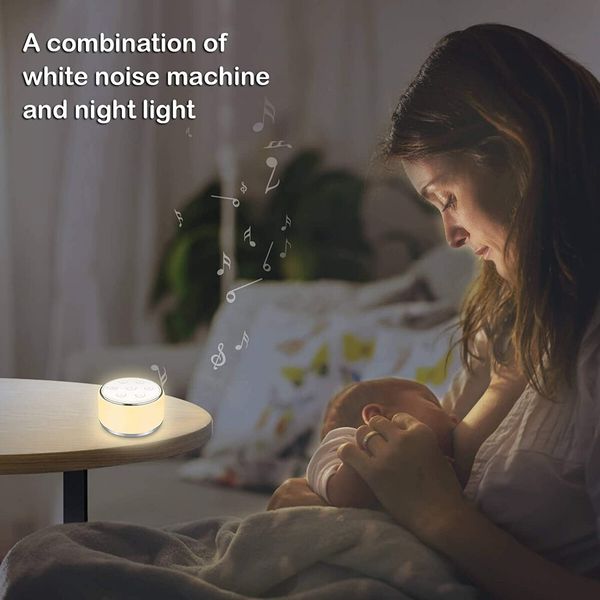 White Noise Machine For Sleeping Baby and Adults With Night Light, 34 Soothing Noises, USB Rechargeable Auto-Off Timer for Kids, Home,Travel