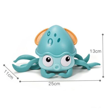 Crawling Octopus Baby Toy Avoiding Obstacles, Musical Octopus Toy with USB Charge and Light for Babies, Kids (Green)