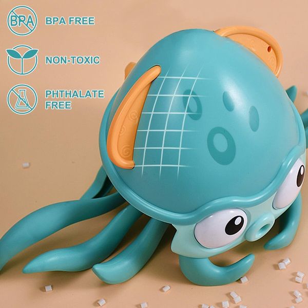 Crawling Octopus Baby Toy Avoiding Obstacles, Musical Octopus Toy with USB Charge and Light for Babies, Kids (Green)