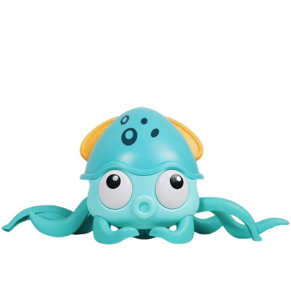 Crawling Octopus Baby Toy Avoiding Obstacles, Musical Octopus Toy with USB Charge and Light for Babies, Kids (Green)