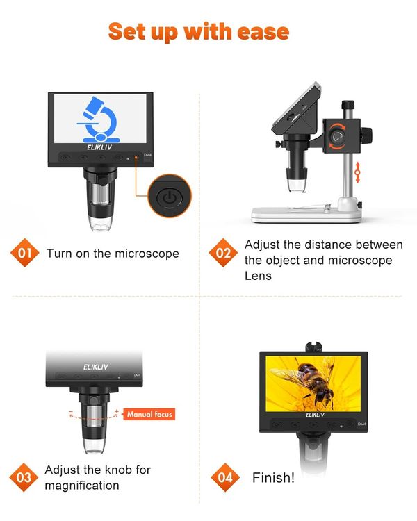 4.3" Coin Microscope,LCD Digital Microscope 1000x,Coin Magnifier with 8 Adjustable LED Lights,PC View,Windows Compatible