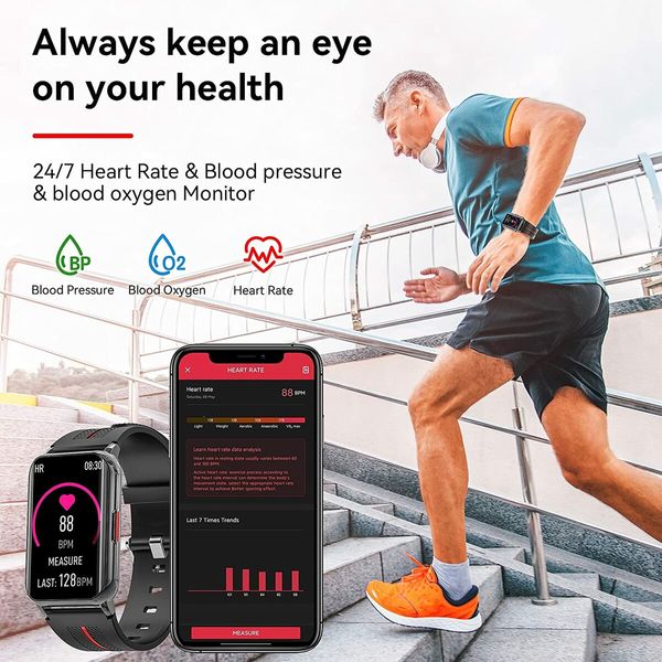 Smart Watch for Android iOS Phones Compatible 1.57 inch Full Touch Screen Fitness Tracker with Heart Rate & Blood Oxygen Monitoring IP68 Waterproof