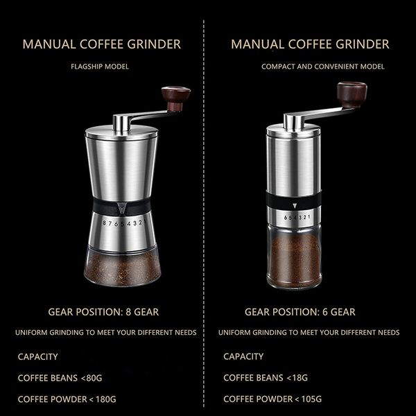 Manual Coffee Bean Grinder Stainless Steel with Ceramic Burrs Coffee Grinder, Silver (Level 8)