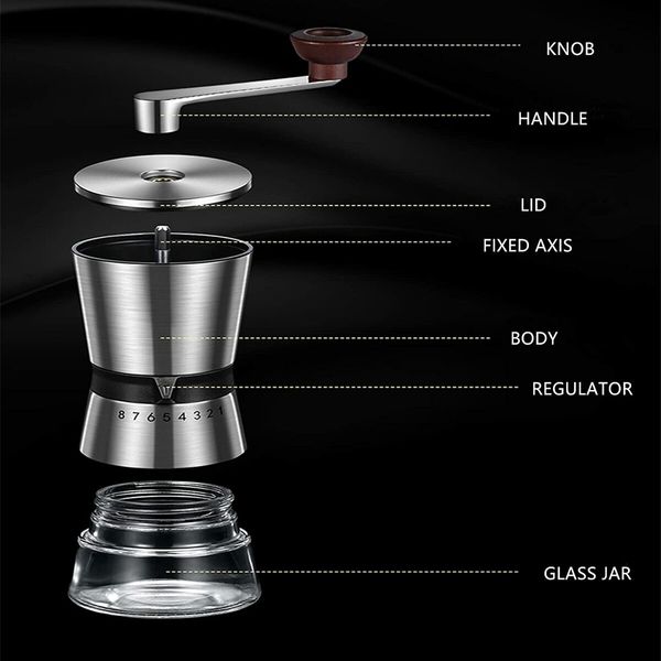 Manual Coffee Bean Grinder Stainless Steel with Ceramic Burrs Coffee Grinder, Silver (Level 8)