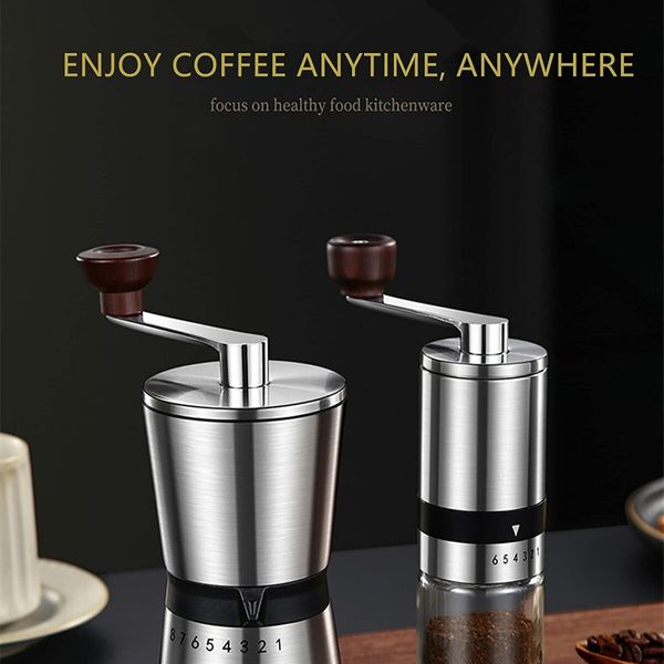 Manual Coffee Bean Grinder Stainless Steel with Ceramic Burrs Coffee Grinder, Silver (Level 8)