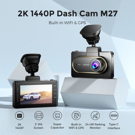 Car DVR 2K FHD 1440P Dash Cam Built-in GPS WiFi 3 inch IPS Screen Car Recorders Car Parking Monitor G-Sensor Loop Record