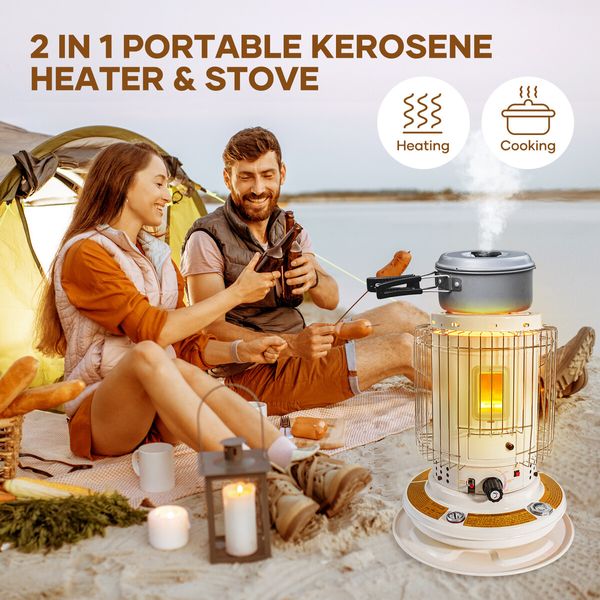 2in1 Kerosene Heater Stove Portable Indoor Outdoor Space Radiant Kerosine Oil Burner Auto Ignition Anti Tipping 22300BTU