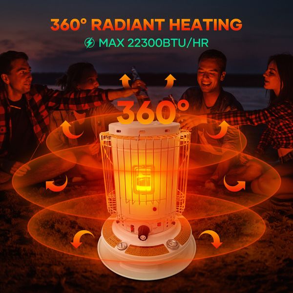 2in1 Kerosene Heater Stove Portable Indoor Outdoor Space Radiant Kerosine Oil Burner Auto Ignition Anti Tipping 22300BTU