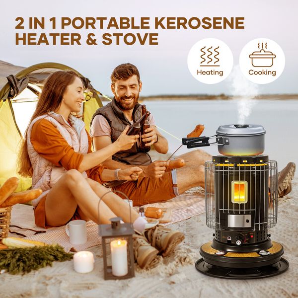 2in1 Kerosene Heater Stove Indoor Portable Outdoor Radiant Space Kerosine Oil Burner Anti Tipping Auto Ignition 22300BTU