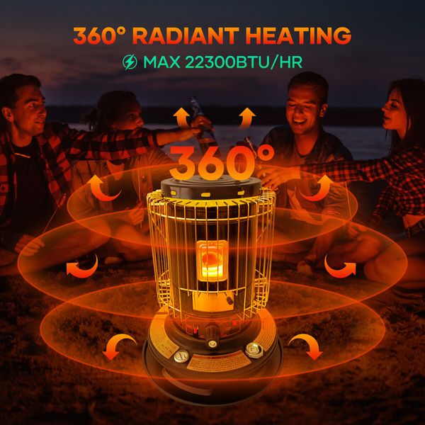 2in1 Kerosene Heater Stove Indoor Portable Outdoor Radiant Space Kerosine Oil Burner Anti Tipping Auto Ignition 22300BTU