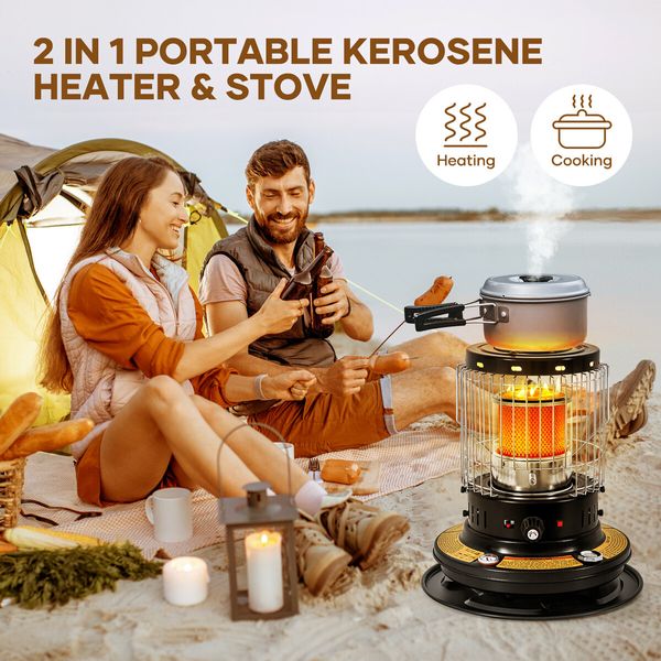 2in1 Kerosene Heater Stove Indoor Outdoor Portable Space Kerosine Radiant Oil Burner Anti Tipping Auto Ignition 19600BTU