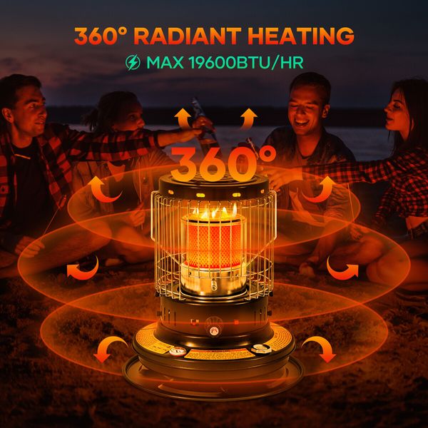 2in1 Kerosene Heater Stove Indoor Outdoor Portable Space Kerosine Radiant Oil Burner Anti Tipping Auto Ignition 19600BTU