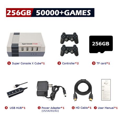 50000+ Retro Games Console, Super Console X Cube Classic,70+ Emulators for 4K TV HD/AV Output, Dual Wireless Controllers,Gift for Friends 256G