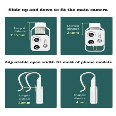 Phone Microscope with CPL Lens/LED Light,200X Pocket Microscope with Universal Phone Clip Compatible with iPhone/Andriod Phone-The Best Portable Microscope to Enjoy Microworld for Kids and Adults (White)