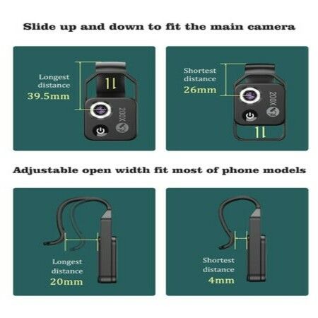 Phone Microscope with CPL Lens/LED Light,200X Pocket Microscope with Universal Phone Clip Compatible with iPhone/Andriod Phone (Black)