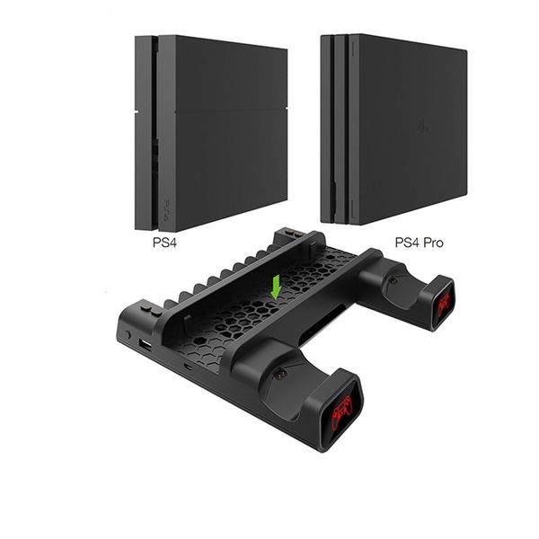 PS4 Cooling Fan Station for Playstation 4/PS4 Slim/PS4 Pro, PS4 Pro Vertical Stand with Dual Controller EXT Charger Port Dock Station