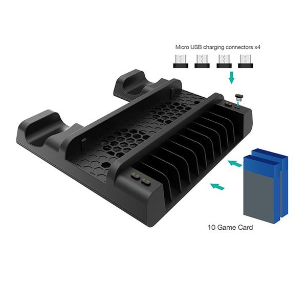 PS4 Cooling Fan Station for Playstation 4/PS4 Slim/PS4 Pro, PS4 Pro Vertical Stand with Dual Controller EXT Charger Port Dock Station