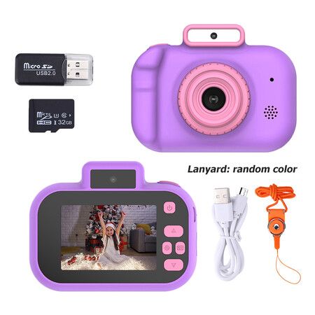 Children's Camera High-definition 4000W Front Rear Dual-camera 2 Inch 1080P HD IPS Screen Digital Kids Camera Photography Toys Color Purple