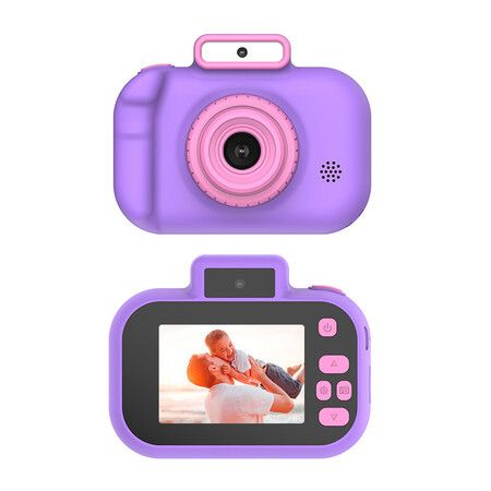 Children's Camera High-definition 4000W Front Rear Dual-camera 2 Inch 1080P HD IPS Screen Digital Kids Camera Photography Toys Color Purple