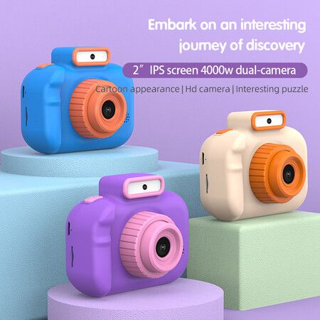 Children's Camera High-definition 4000W Front Rear Dual-camera 2 Inch 1080P HD IPS Screen Digital Kids Camera Photography Toys Color Purple