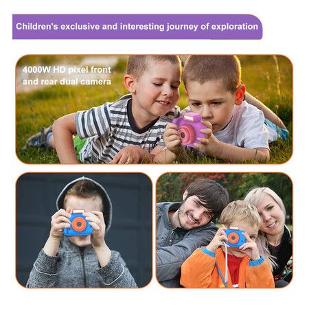 Children's Camera High-definition 4000W Front Rear Dual-camera 2 Inch 1080P HD IPS Screen Digital Kids Camera Photography Toys Color Purple