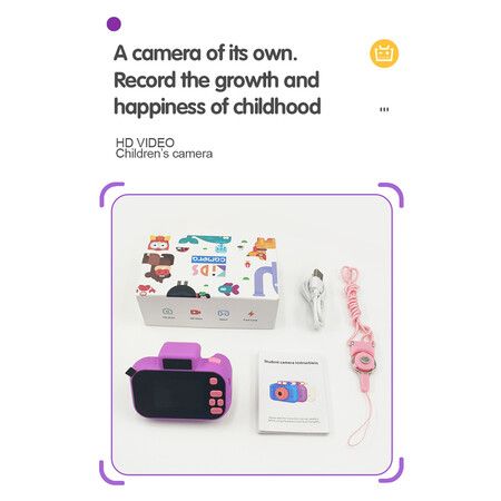 Children's Camera High-definition 4000W Front Rear Dual-camera 2 Inch 1080P HD IPS Screen Digital Kids Camera Photography Toys Color Purple