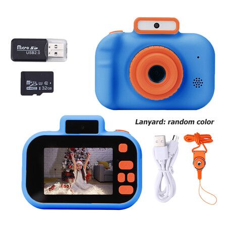 Children's Camera High-definition 4000W Front Rear Dual-camera 2 Inch 1080P HD IPS Screen Digital Kids Camera Photography Toys Color Blue