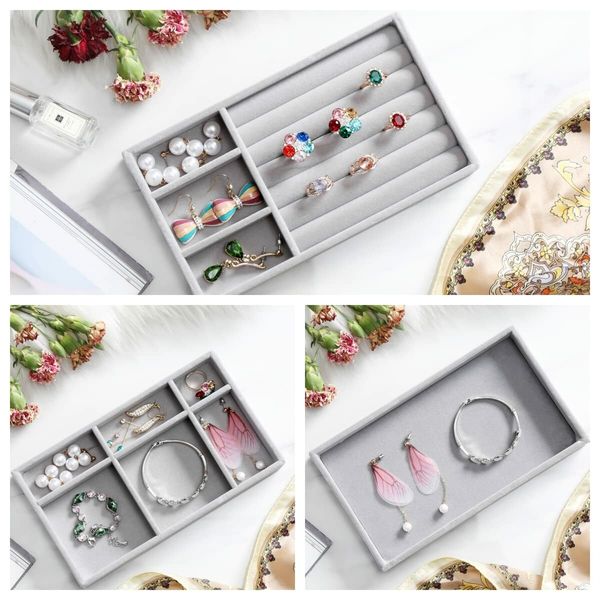 Acrylic Jewelry Box, Clear Jewelry Organizer With 3 Drawers, Velvet Display Holder for Earrings Ring Bracelet Necklace, Gift for Women Grey