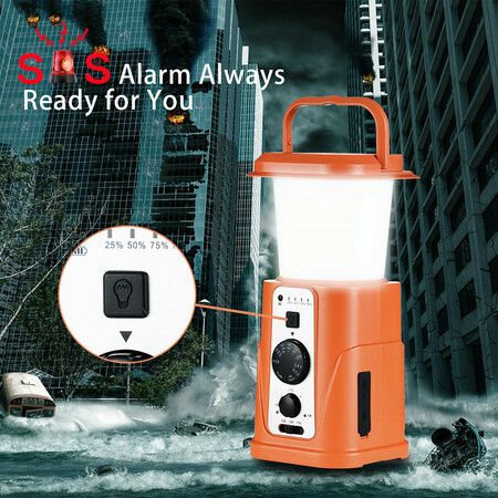 For Camping Portable USB Solar 10000mAh Multifunctional Waterproof Emergency 3 Lighting LED Hand Crank Light AM / FM Radio