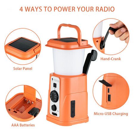 For Camping Portable USB Solar 10000mAh Multifunctional Waterproof Emergency 3 Lighting LED Hand Crank Light AM / FM Radio