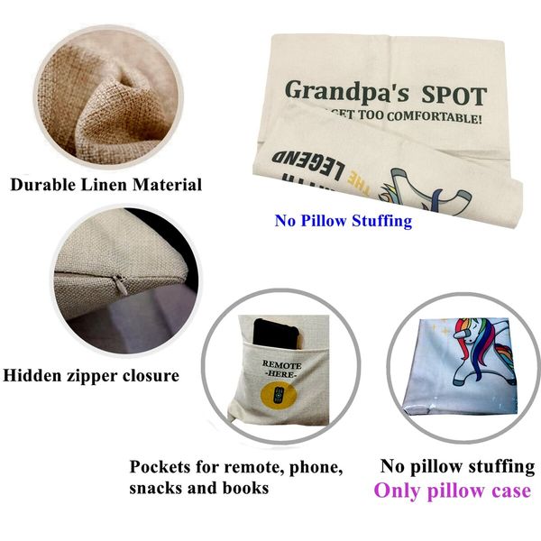 Grandpa’s Throw Pillow Covers 45*45cm , Father’s Day Birthday Christmas Thanksgiving Day Gifts for Papa, Grandpa Gifts