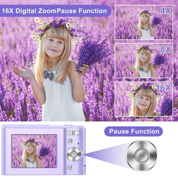 Digital Baby Camera for Kids Teens Boys Girls Adults,1080P 48MP Kids Camera with 32GB SD Card,2.4 Inch Kids Digital Camera with 16X Digital Zoom,Compact Mini Camera Kid Camera for Kids/Student (Purple)