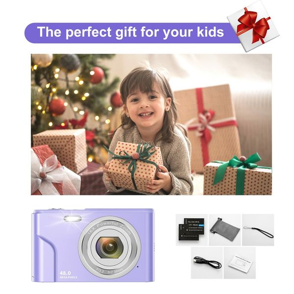 Digital Baby Camera for Kids Teens Boys Girls Adults,1080P 48MP Kids Camera with 32GB SD Card,2.4 Inch Kids Digital Camera with 16X Digital Zoom,Compact Mini Camera Kid Camera for Kids/Student (Purple)