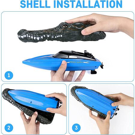 Remote Control Boats with Crocodile Top for Pools and Lakes, 10km/h High Speed Mini Boat Toys for Kids Adults Boys Girls