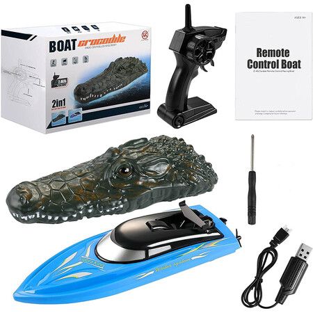 Remote Control Boats with Crocodile Top for Pools and Lakes, 10km/h High Speed Mini Boat Toys for Kids Adults Boys Girls