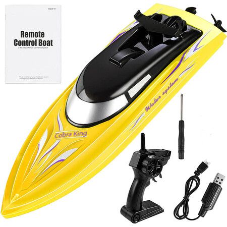 Remote Control Boats for Pools and Lakes, 10km/h High Speed Mini Boats Toys for Kids Adults Boys Girls Yellow