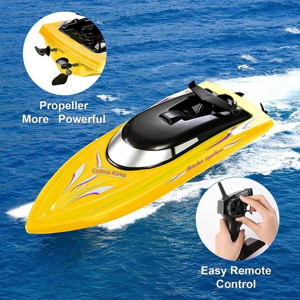 Remote Control Boats for Pools and Lakes, 10km/h High Speed Mini Boats Toys for Kids Adults Boys Girls Yellow