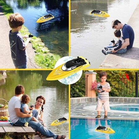 Remote Control Boats for Pools and Lakes, 10km/h High Speed Mini Boats Toys for Kids Adults Boys Girls Yellow