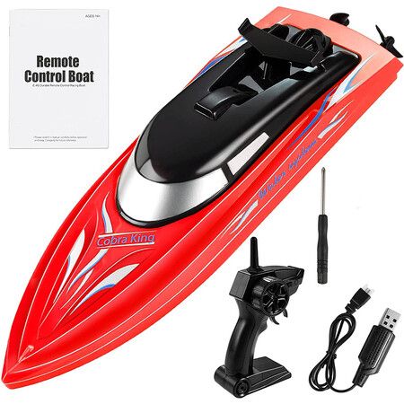 Remote Control Boats for Pools and Lakes, 10km/h High Speed Mini Boats Toys for Kids Adults Boys Girls Red