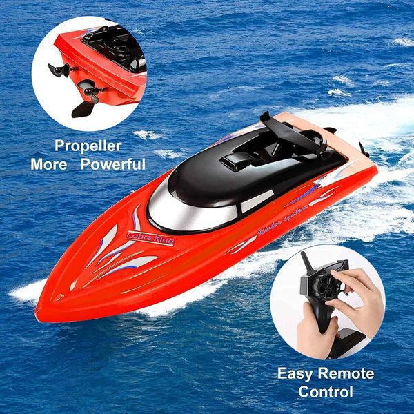 Remote Control Boats for Pools and Lakes, 10km/h High Speed Mini Boats Toys for Kids Adults Boys Girls Red