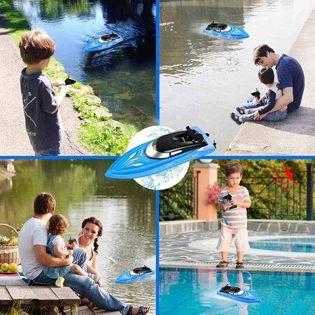 Remote Control Boats for Pools and Lakes, 10km/h High Speed Mini Boats Toys for Kids Adults Boys Girls Blue