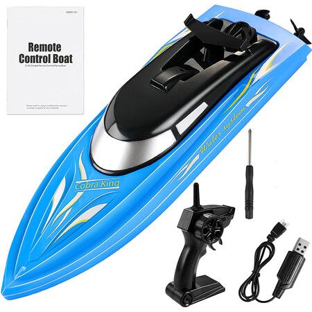 Remote Control Boats for Pools and Lakes, 10km/h High Speed Mini Boats Toys for Kids Adults Boys Girls Blue