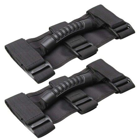 2 Pack Grab Handle Set Compatible with Jeep Wrangler TJ YJ JK, Easy-to-Fit 3 Straps Design for 1987-2023 Models (Black)