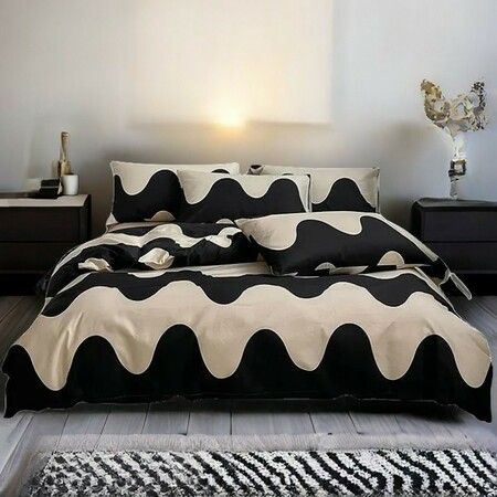 4pcs Polyester Fiber Bedding Set Duvet Cover, Flat Sheet, and Pillowcase Set Bedding sheet Breathable Comforter Cover, Modern for 1.8m Bed